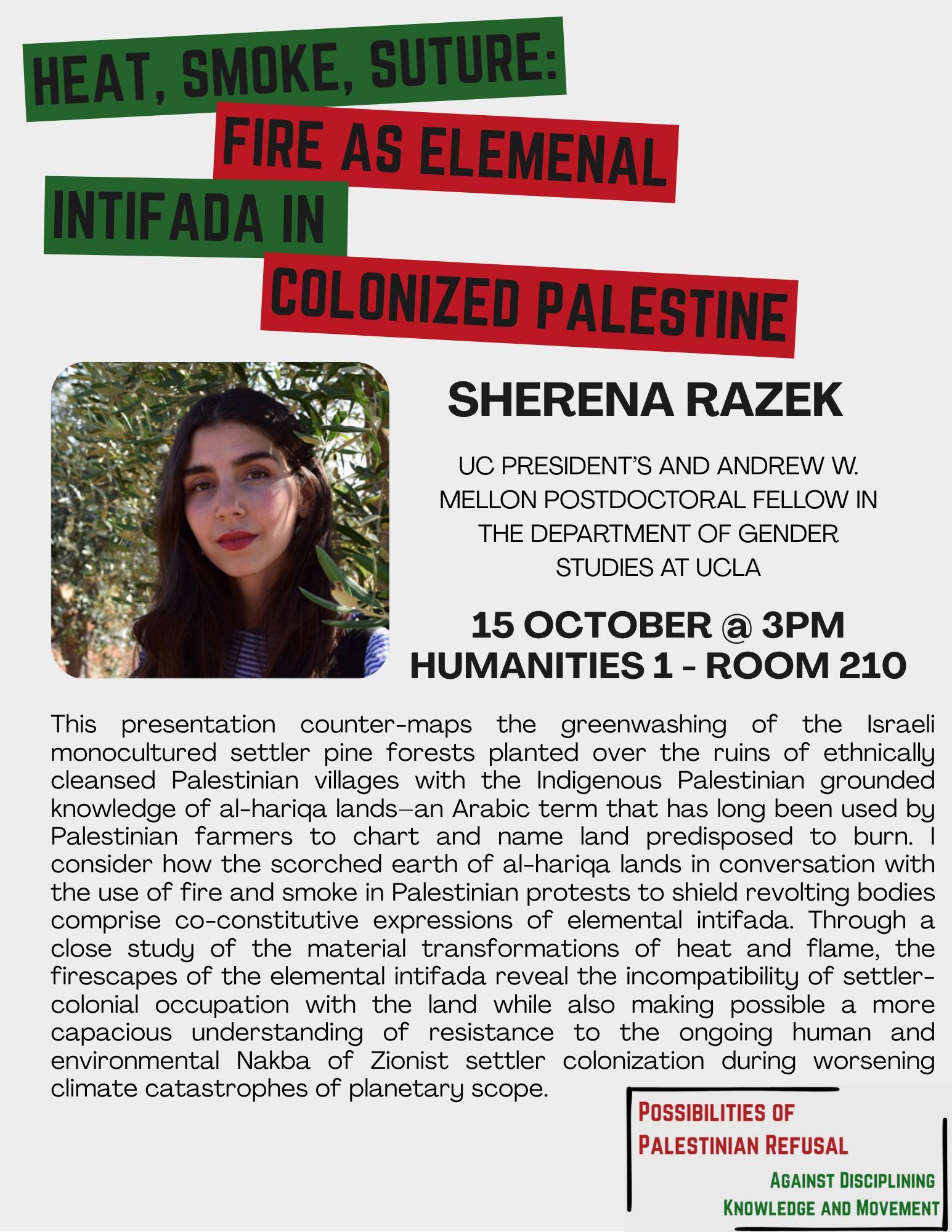 Heat, Smoke, Suture: Fire as Elemental Intifada in Colonized Palestine