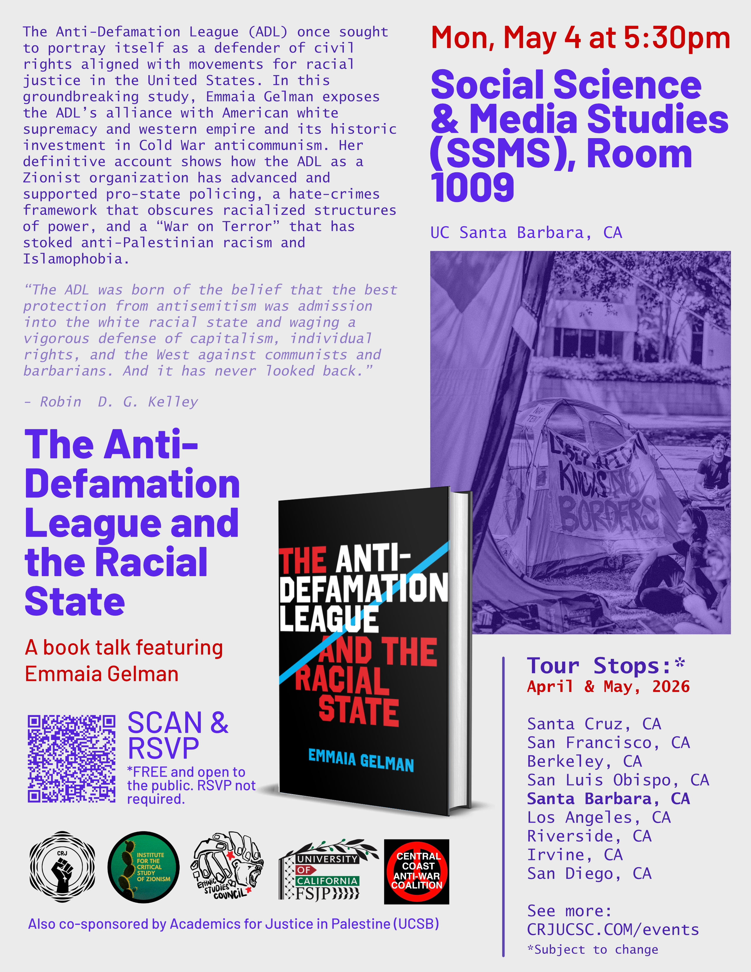 The Anti-Defamation League and the Racial State:A book talk featuring Emmaia Gelman (San LUIS OBISPO) * 05/02/2026
