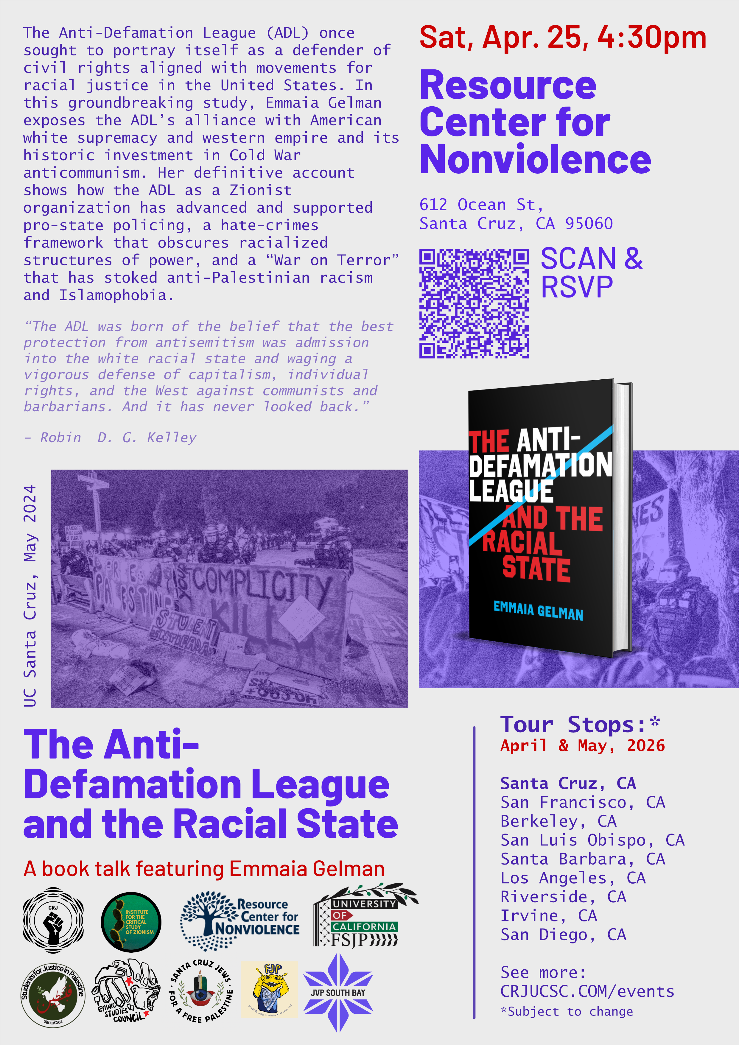 The Anti-Defamation League and the Racial State:A book talk featuring Emmaia Gelman (Santa Cruz) * 04/25/2026