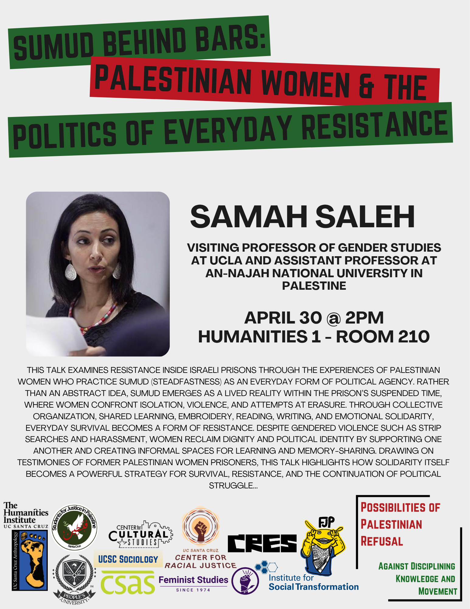 Sumud Behind Bars: Palestinian Women and the Politics of Everyday Resistance ＊ 04/30/2026